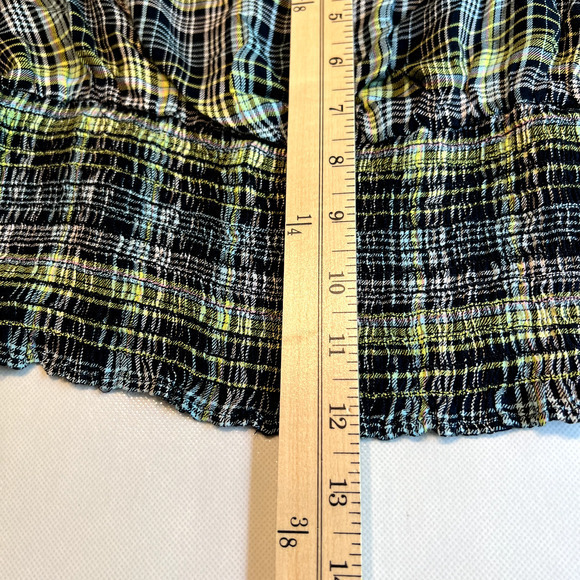 BP Womens Smock Crop Top Green‎ Size 1X Plaid Square Neck Puff Sleeve - Picture 8 of 10